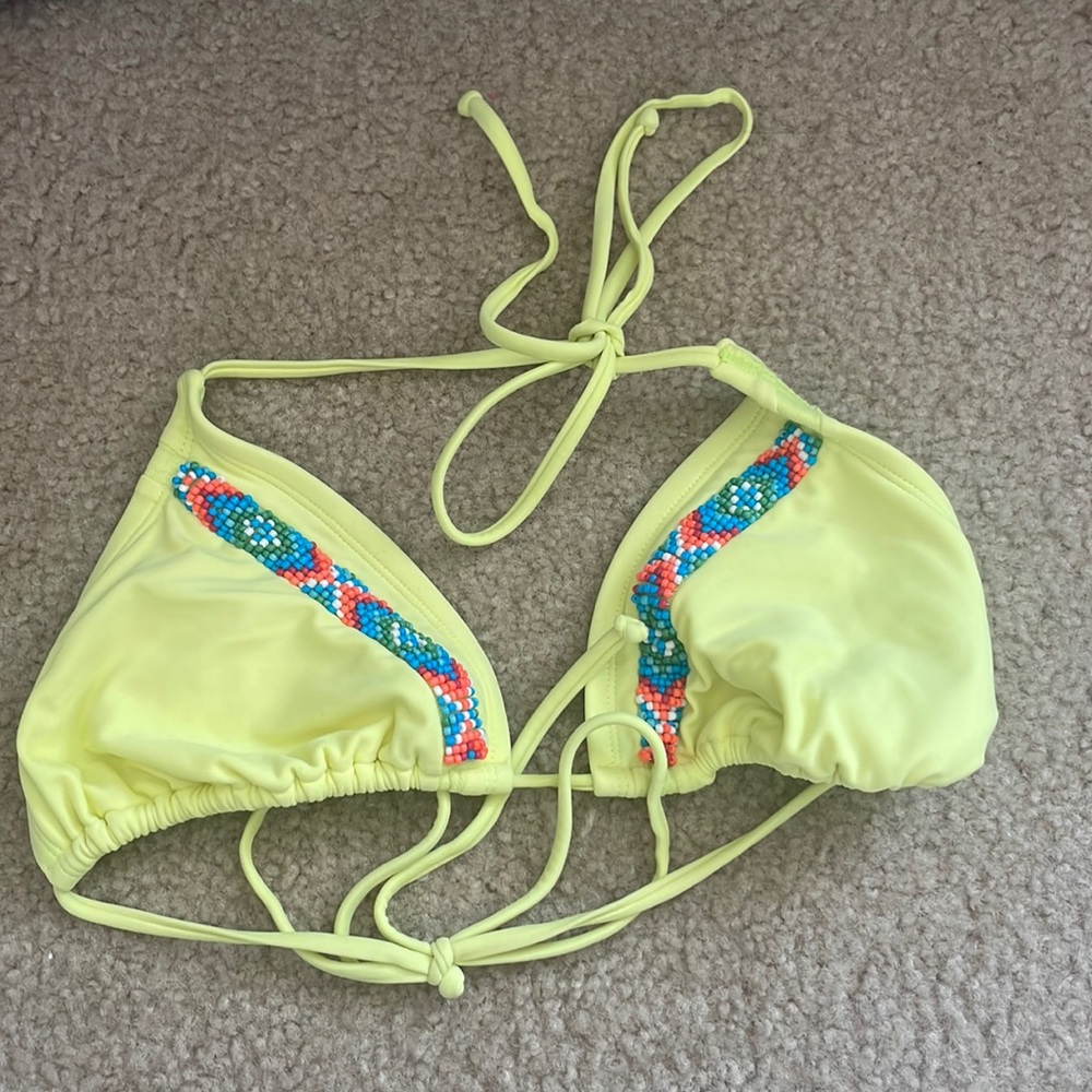 Yellow beaded bikini top